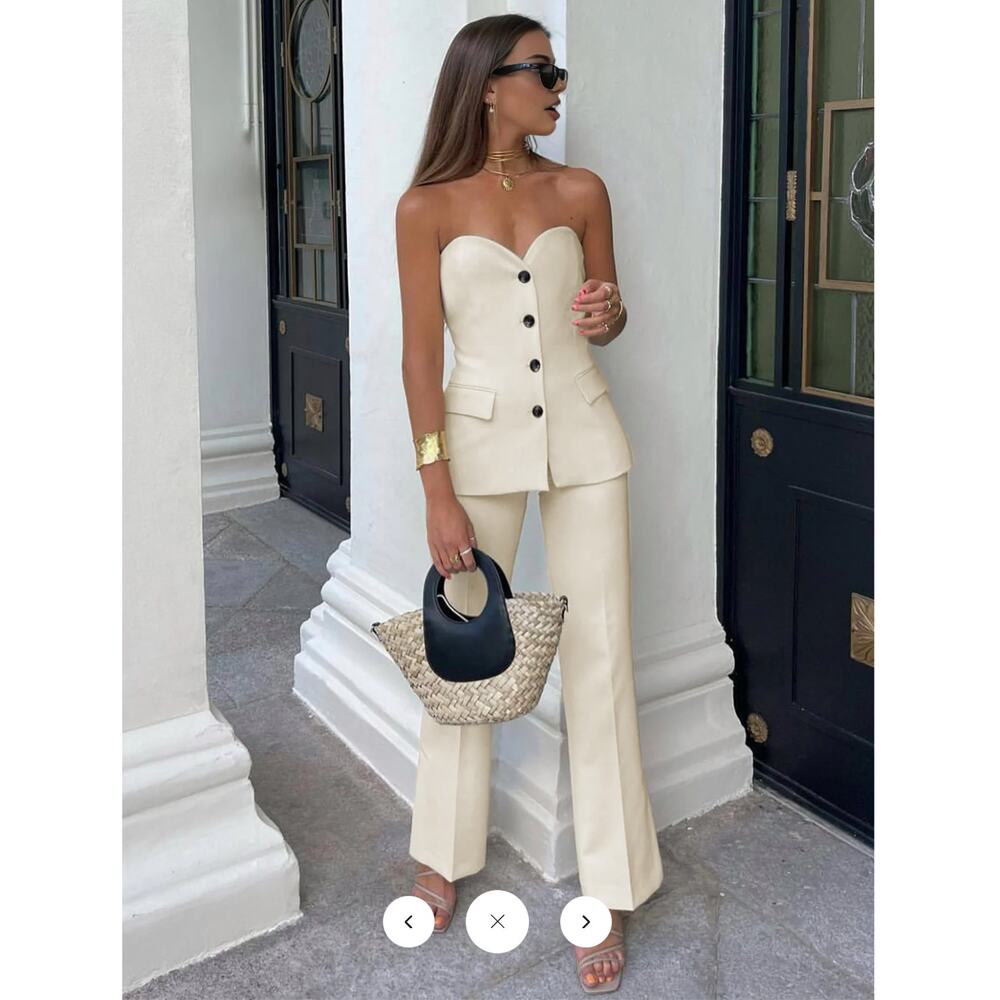NWT Commense Solid Tube Top With Wide Leg Pants Set Sz S